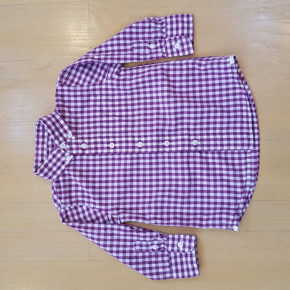 Crew Cuts Gingham Oxford Purple White Long Sleeve Button Down Collared Shirt 2T